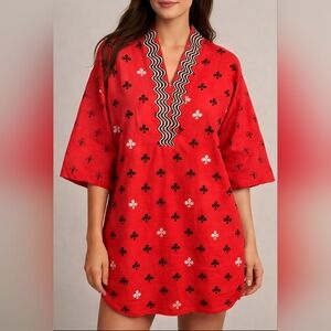 ORANGE Tunic Dress Black White CLUBS Pattern Sz 10 Statement Piece Linen‎ Cotton